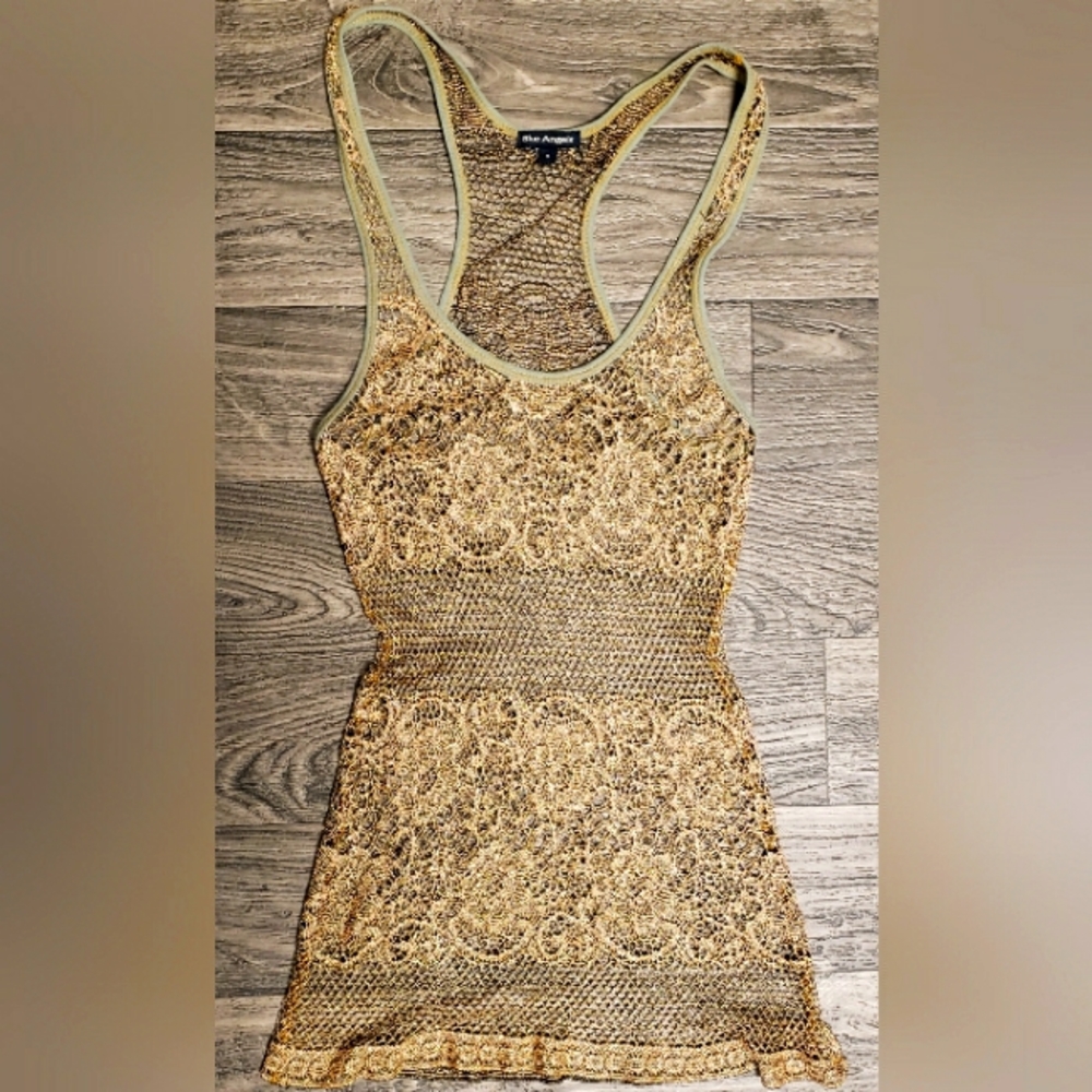 BLUE ANGEL Racerback Metallic Lace Tank | Size Small